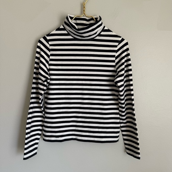 Vtg 90s Y2K Rafaella stretch knit striped long sleeve turtleneck black white - Picture 1 of 4